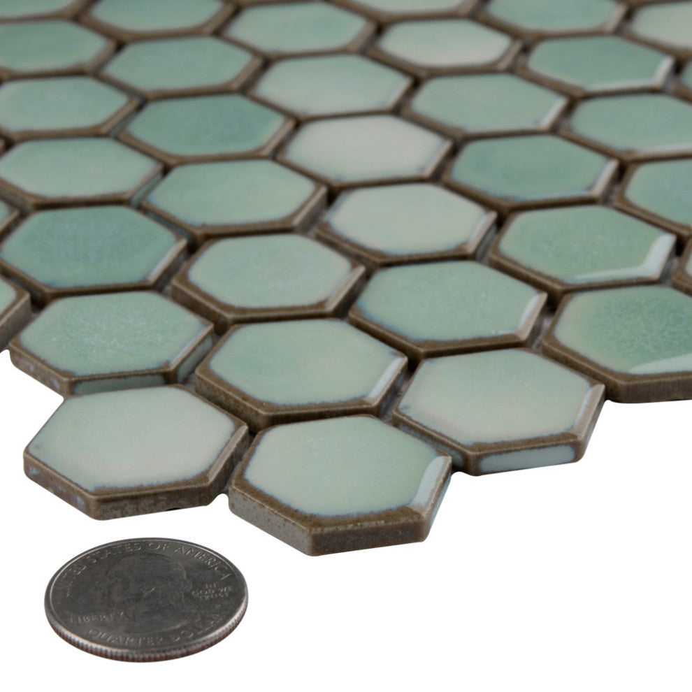 Hudson 1" Hex Mint Green Porcelain Floor and Wall Tile