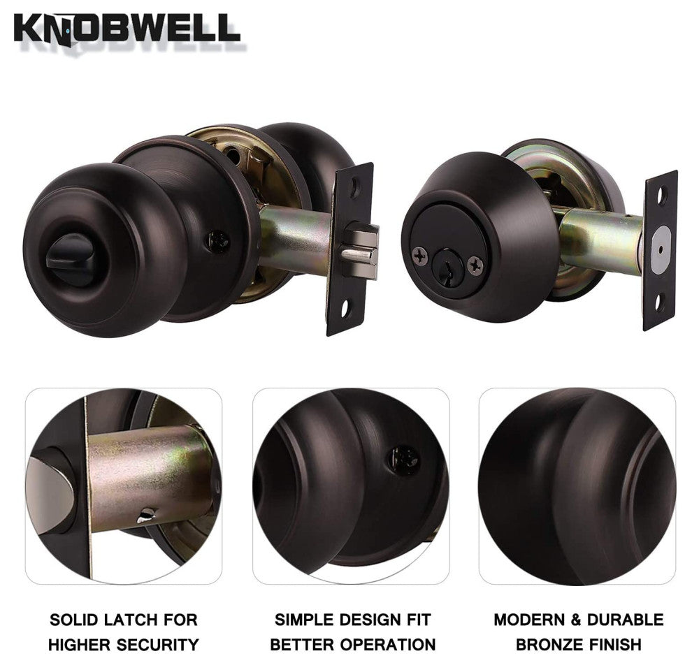 Double Keyed Deadbolt and Door Knob Set, 1 Piece Set