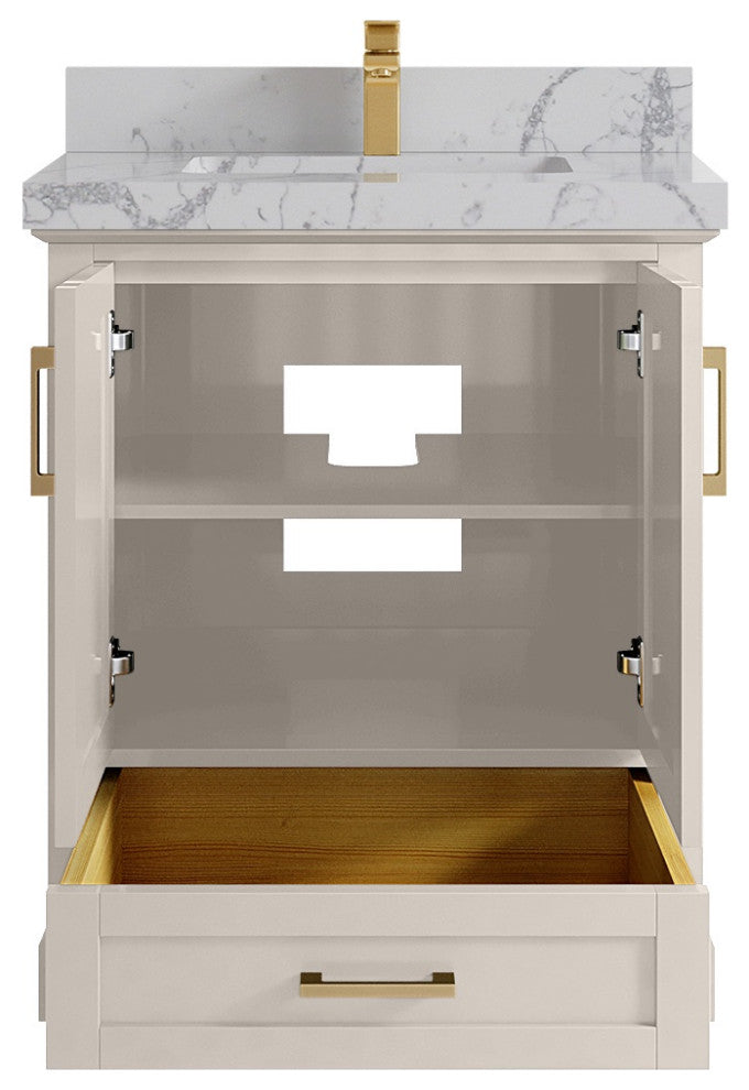Boston 30" Single Sink Bath Vanity in Fine Grain 2" Venatino Quartz