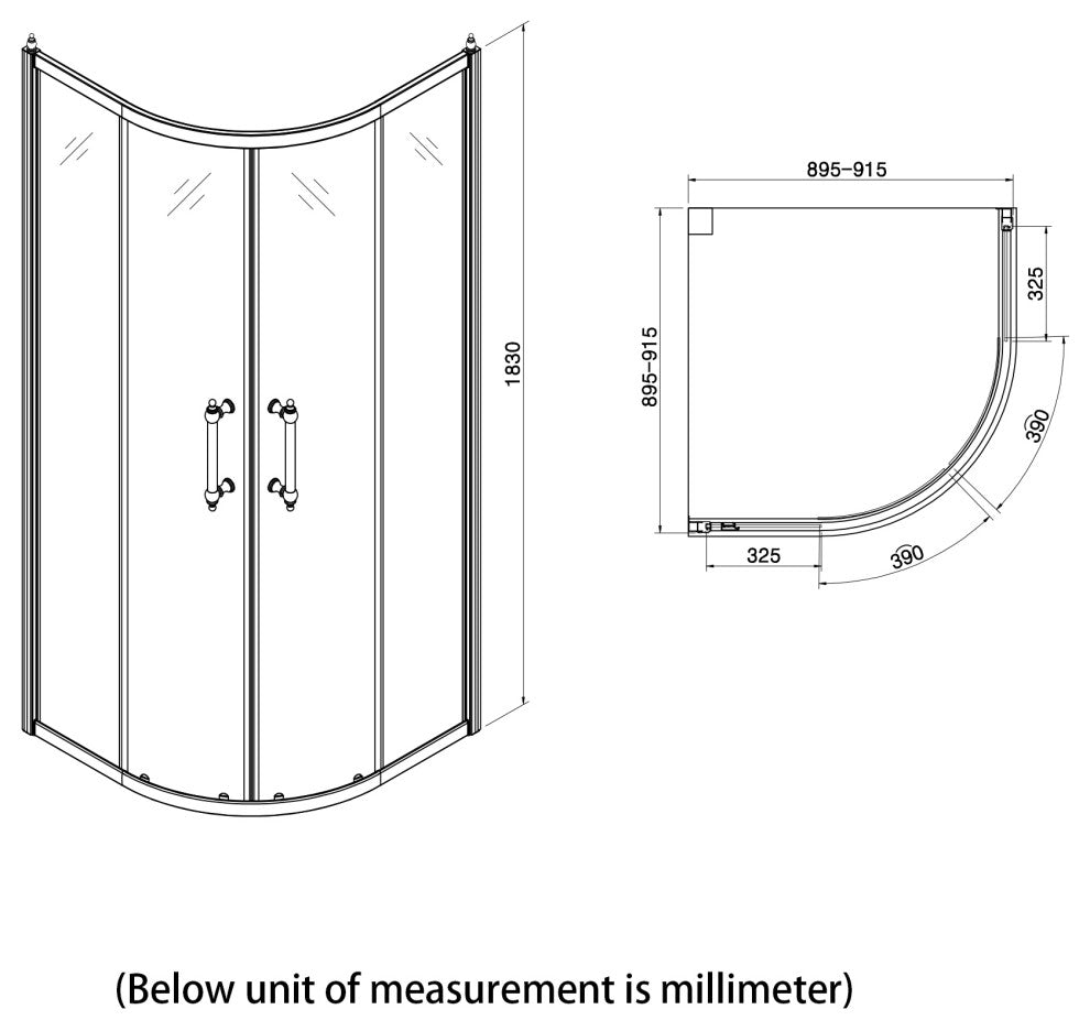 Semi-Frameless Shower Door, Chrome, 36" X 72"