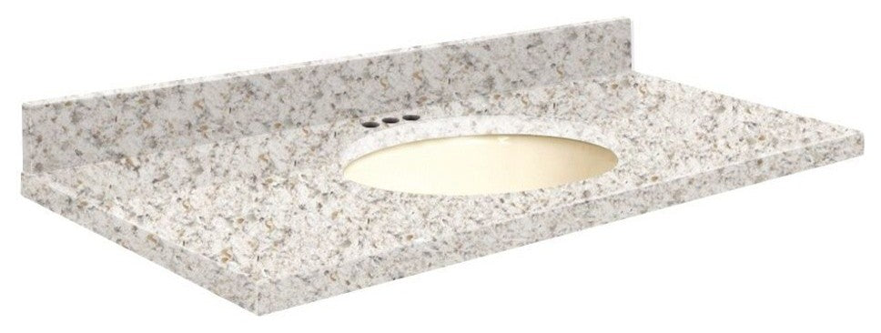 Quartz 49"x22" Vanity Top, Biscuit Bowl, Almond Delite, 4" Centerset