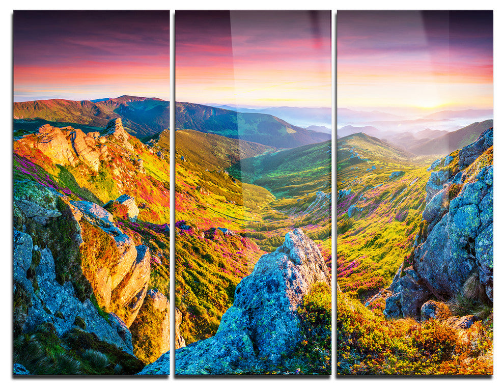 "Pink Rhododendron Flowers" Photo Metal Wall Art, 3 Panels, 36"x28"