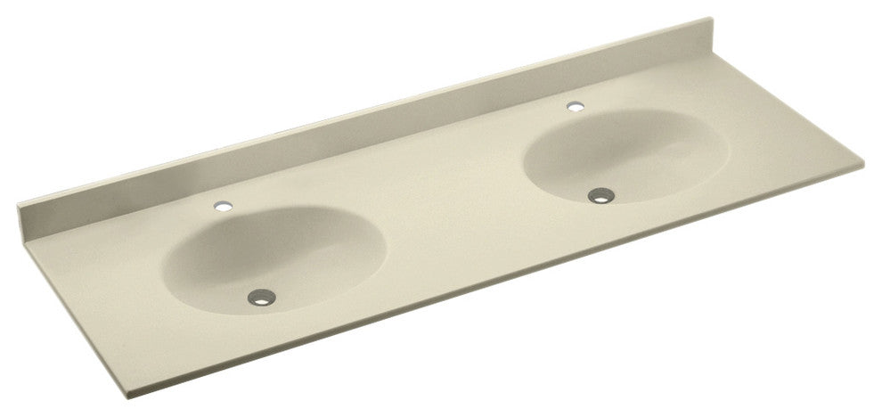 Swan Ellipse Solid Surface Double Sink Bathroom Vanity Top, Bone