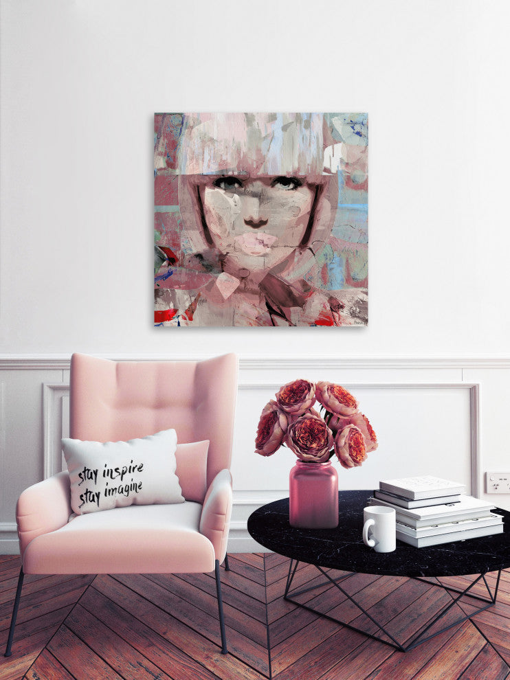 "Retro Style" Painting Print on Wrapped Canvas, 48"x48"