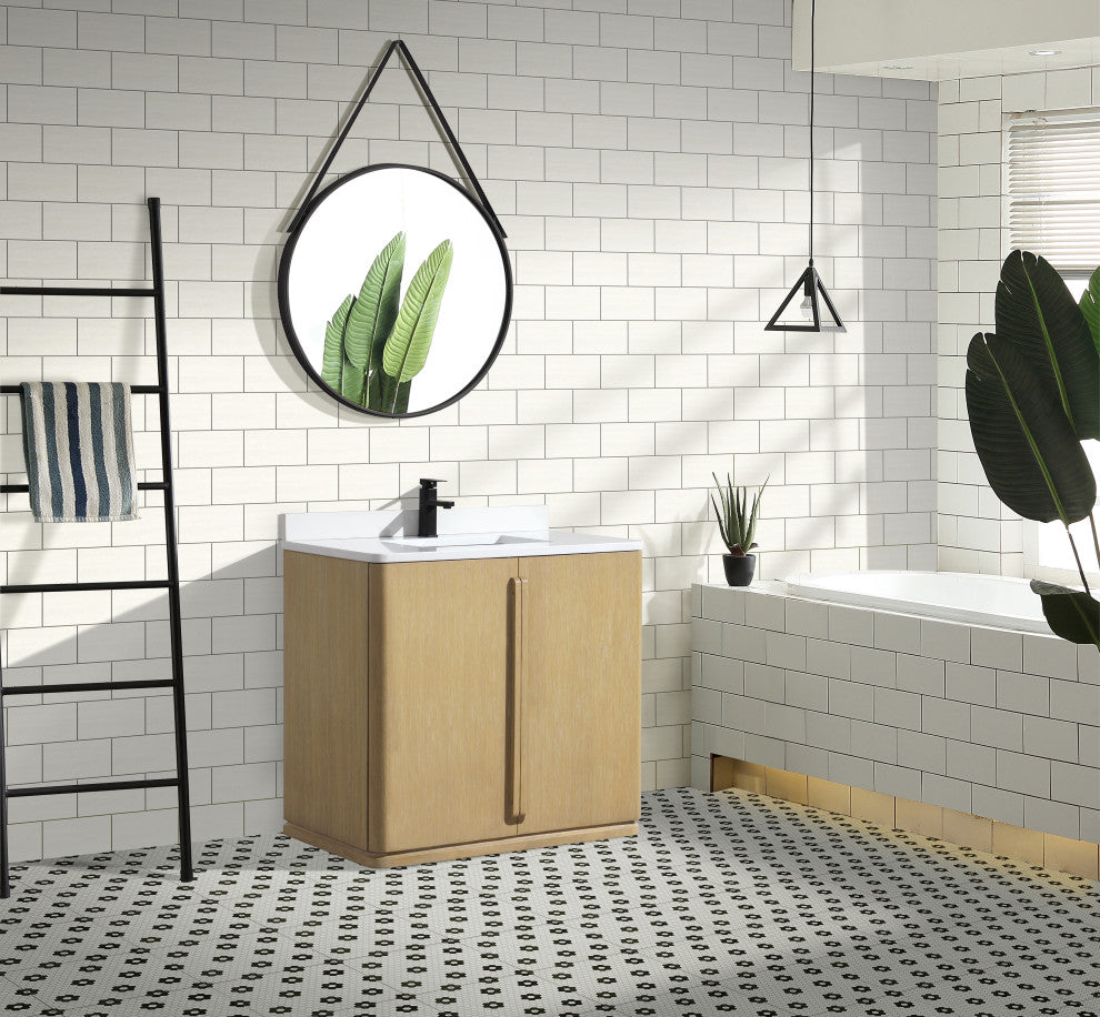 Lucas Bathroom Vanity, Washed Oak, 36", Single Sink, Freestanding