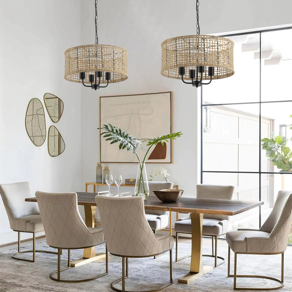 Vintage 4-Light Unique Hemp Rope Pendant Lighting Fixture