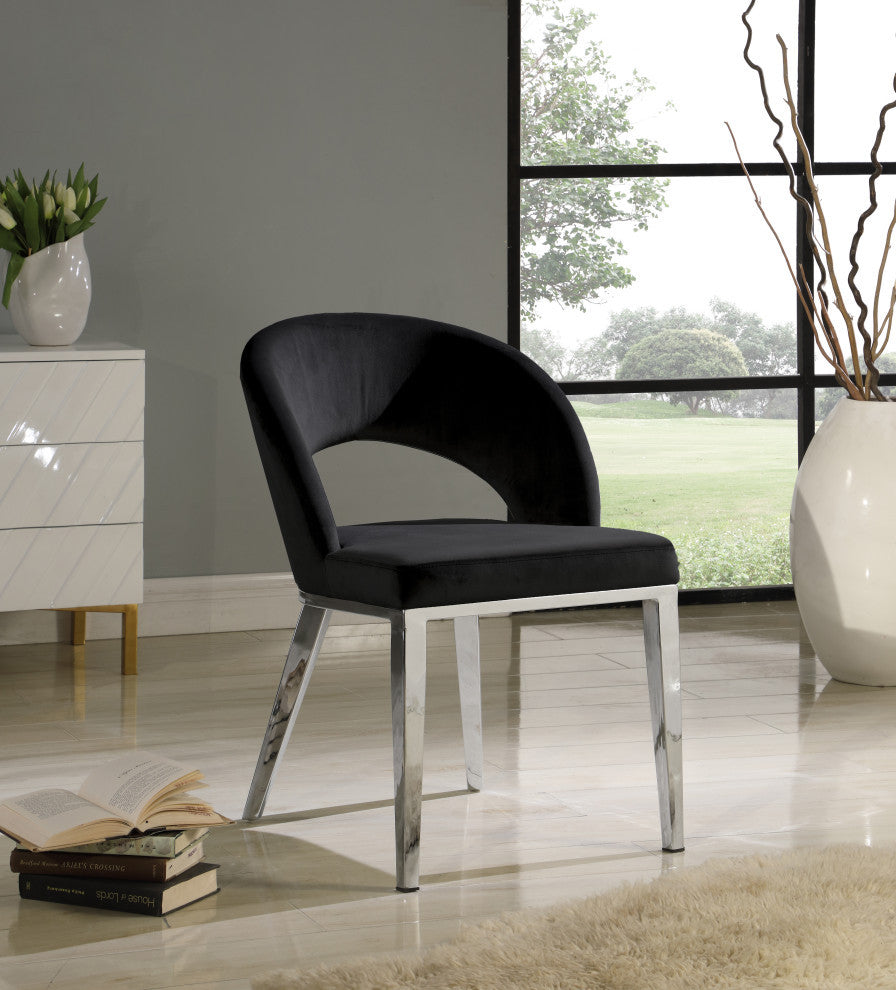 Roberto Velvet Upholstered Dining Chair, Black, Chrome