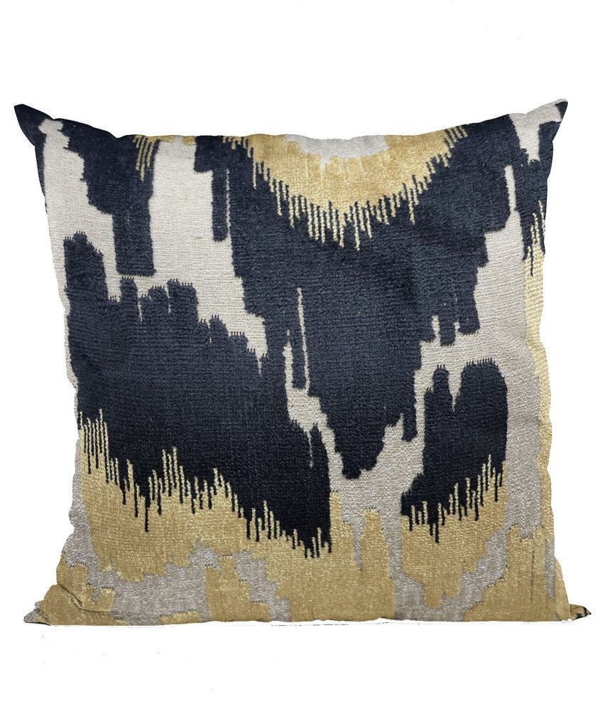 Plutus Velvet Glamour Black, Gold, Cream Handmade Luxury Pillow, 24"x24"