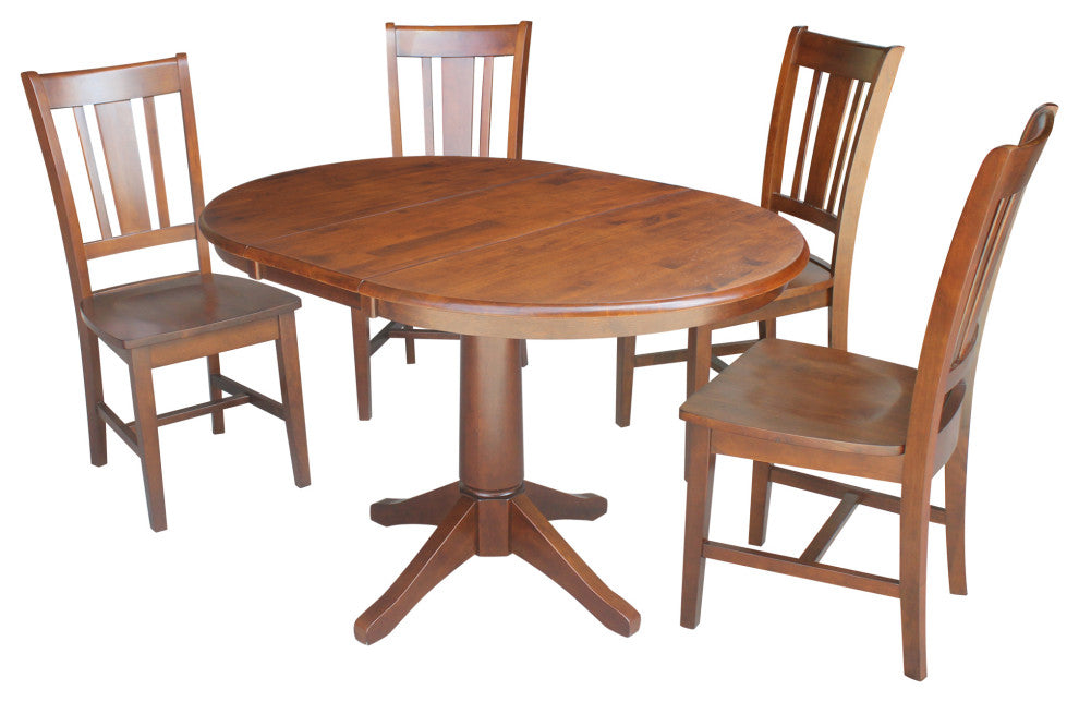 36" Round Extension Dining Table With 4 Rta Chairs