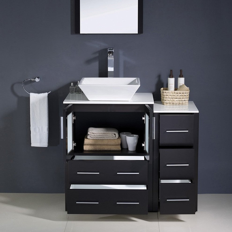 Torino 36" Espresso Modern Bathroom Vanity With Side Cabinet, FFT3072CH