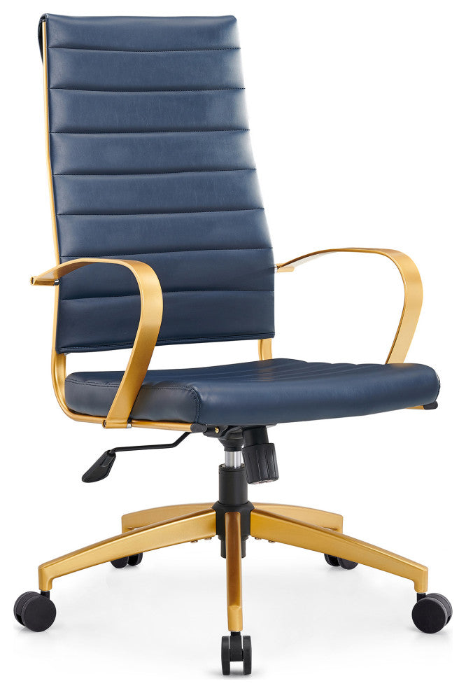 LUXMOD High Back Adjustable Swivel Computer Chair, Gold Blue