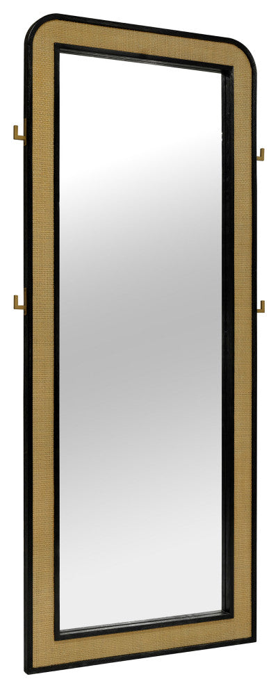 Arini Cane Weave Full Length Standing Floor Mirror Black