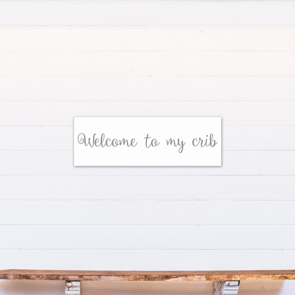 Welcome to my Crib 12"x36" Canvas Wall Art, Gray