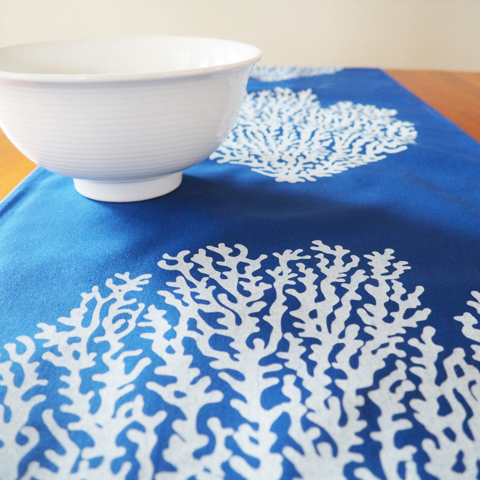 Coral Eco Coastal Table Runner, 16"x90", Blue