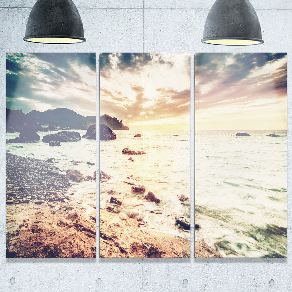 "Summer Seascape With Scenic View" Metal Wall Art, 3 Panels, 36"x28"