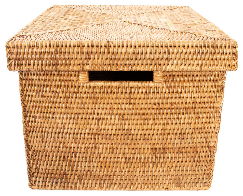 Artifacts Rattan Storage Box With Lid, Letter File, Honey Brown