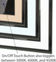 Bathroom LED Mirror With Touch On/Off Dimmer and Anti-Fog, 48"x36"