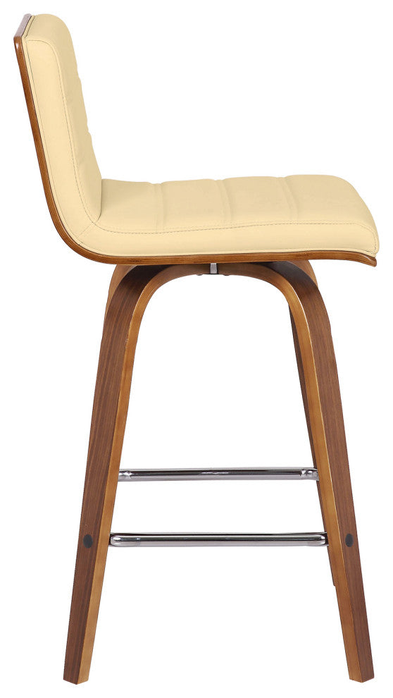 Vienna 26" Counter Height Barstool in Walnut Wood Finish With Cream Faux Leather
