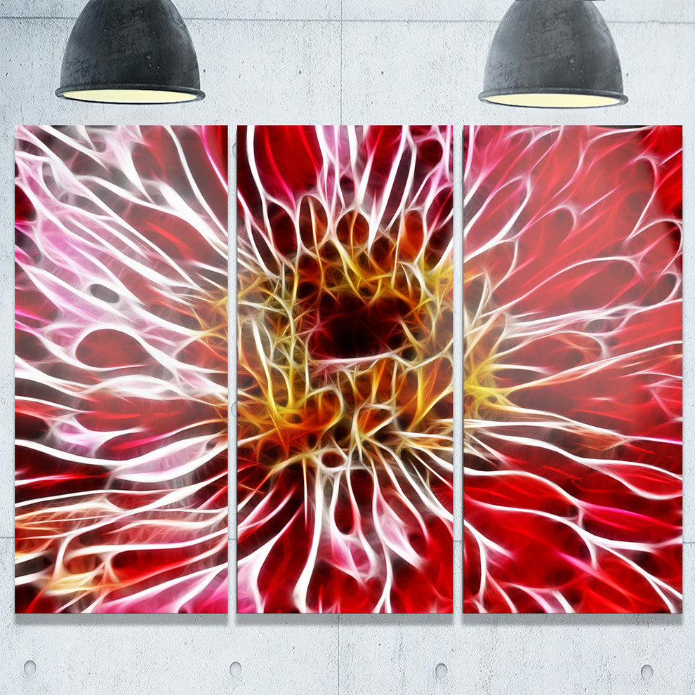 "Dark Red Digital Art Fractal Flower" Metal Wall Art, 3 Panels, 36"x28"