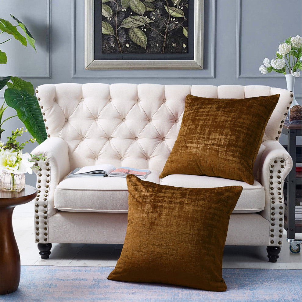Velvet 2 Piece Euro Pillow Cover Set, Tobacco Brown, 2 Piece, 26"x26"
