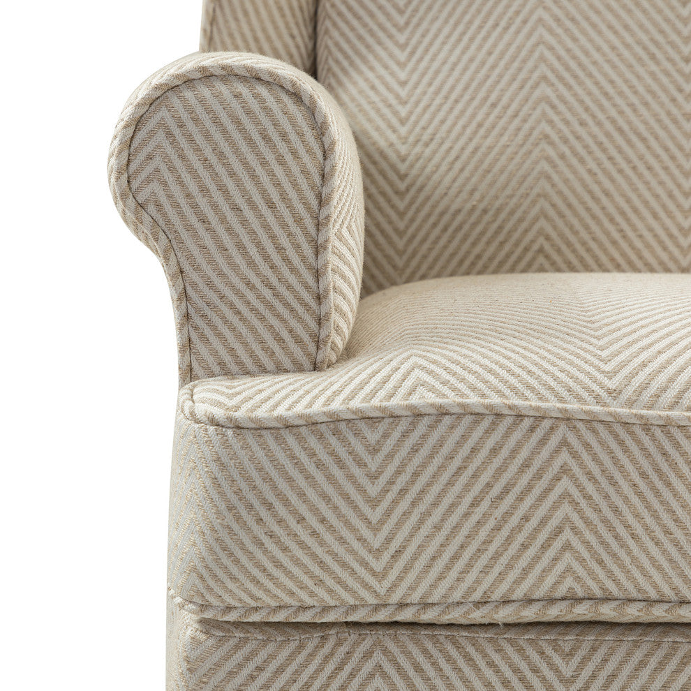 Floral Wingback Armchair with Turned Legs, Tan