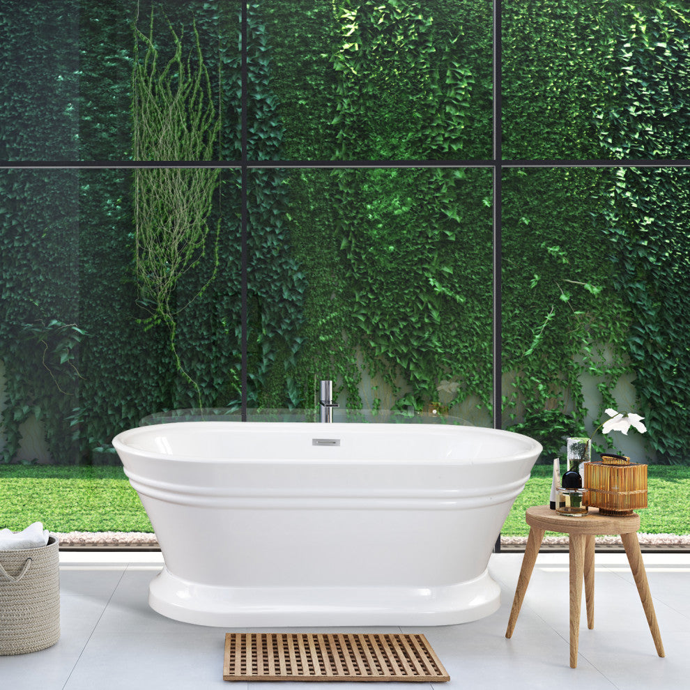 Solace Freestanding Soaking Acrylic Bathtub, 59"