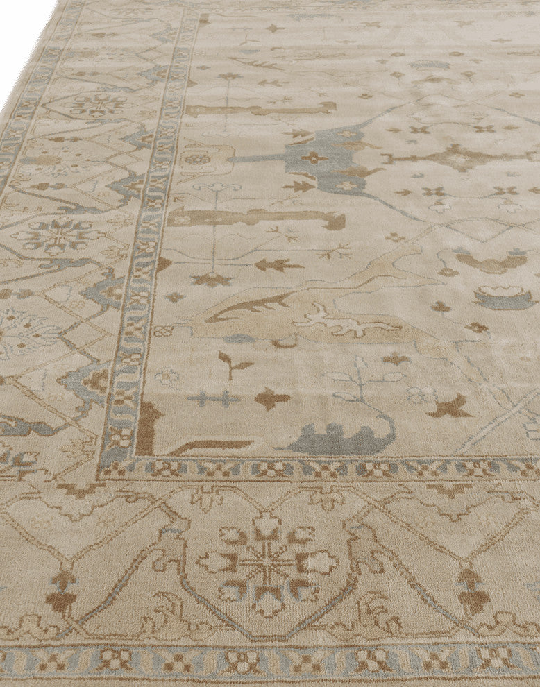 Oushak Handknotted New Zealand Wool Beige/Blue/Brown Area Rug, 8'x10'