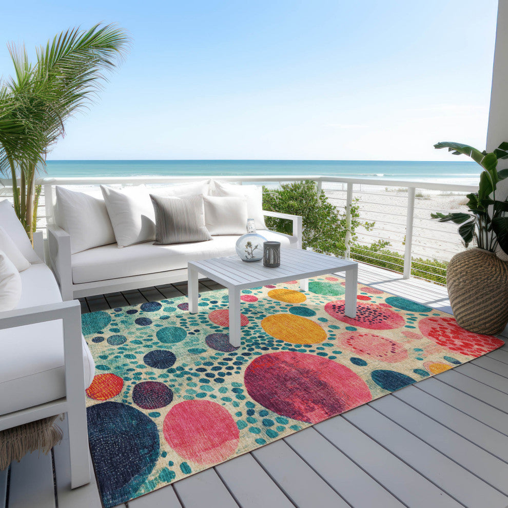 Machine Washable Indoor/Outdoor Chantille ACN1895 Teal 8' x 10' Rug