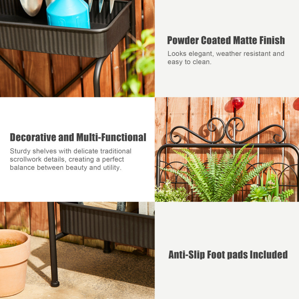 68"H 3-Tiered Metal Shelf Planter Stands, Black