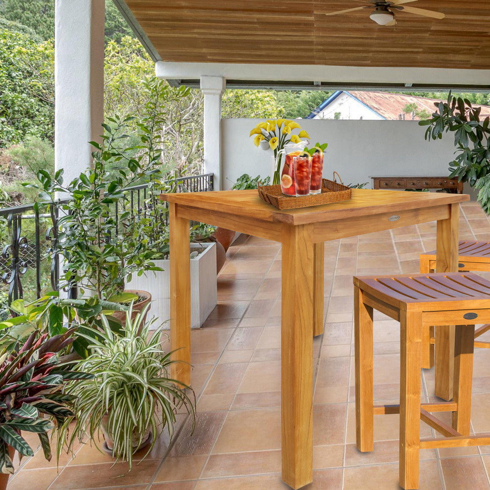 Teak Wood Seville Outdoor Patio Counter Height Bistro Table, 27"