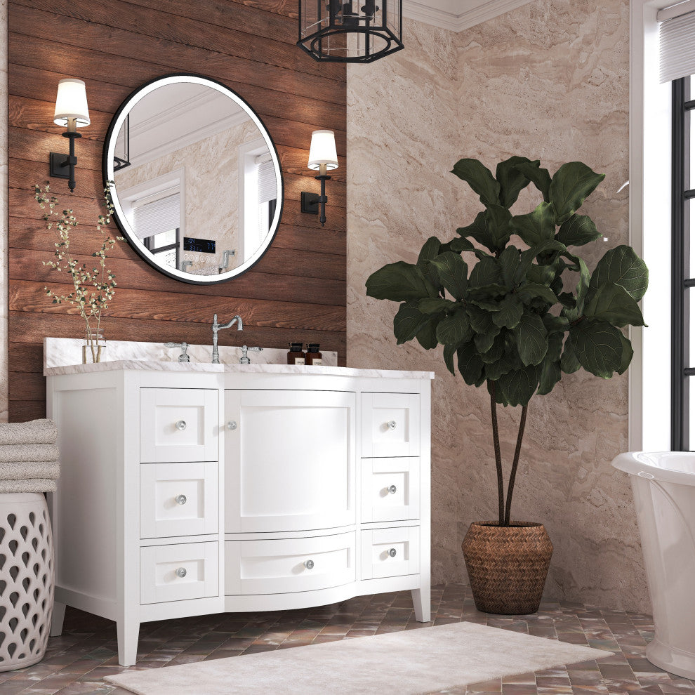 Lauren 48" Vanity Set, White, 48", Gold Hardware, Cararra White Marble Countertop