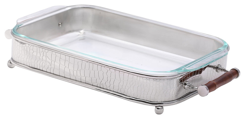 Nickel Crock and Bamboo Rectangular Server