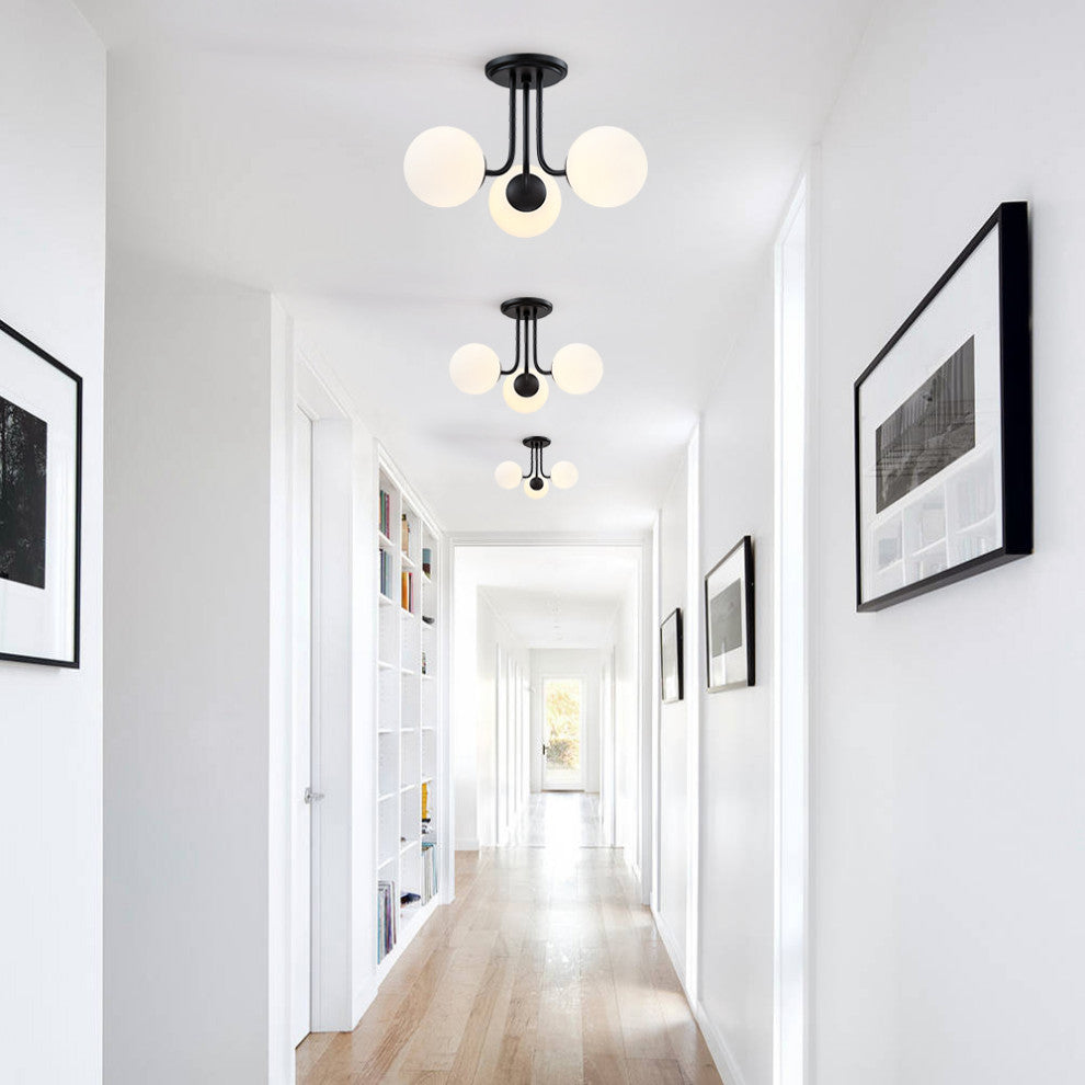 20" W 3-Light Globe Semi Flush Mount With Black Canopy