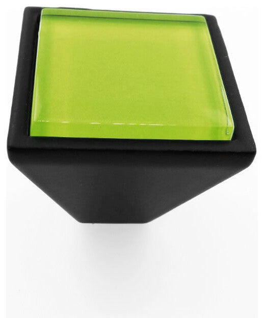 Lime Green Crystal Glass Black Metal Square Frustum Knob