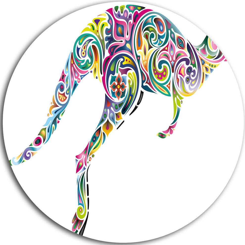 Floral Kangaroo Running, Animal Digital Art Round Wall Art, 11"