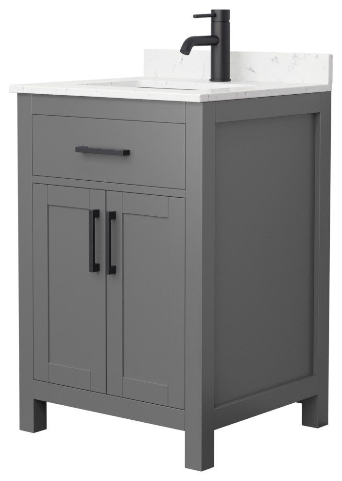 Beckett 24" Dark Gray Single Vanity, Carrara Cultured Marble Top, Black Trim