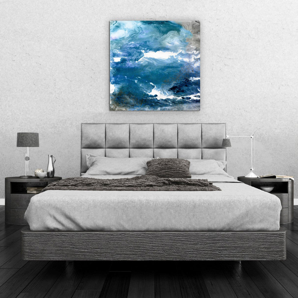 "Glistening Tide A" Abstract Wall Art Frameless Free Floating Tempered Art Glass