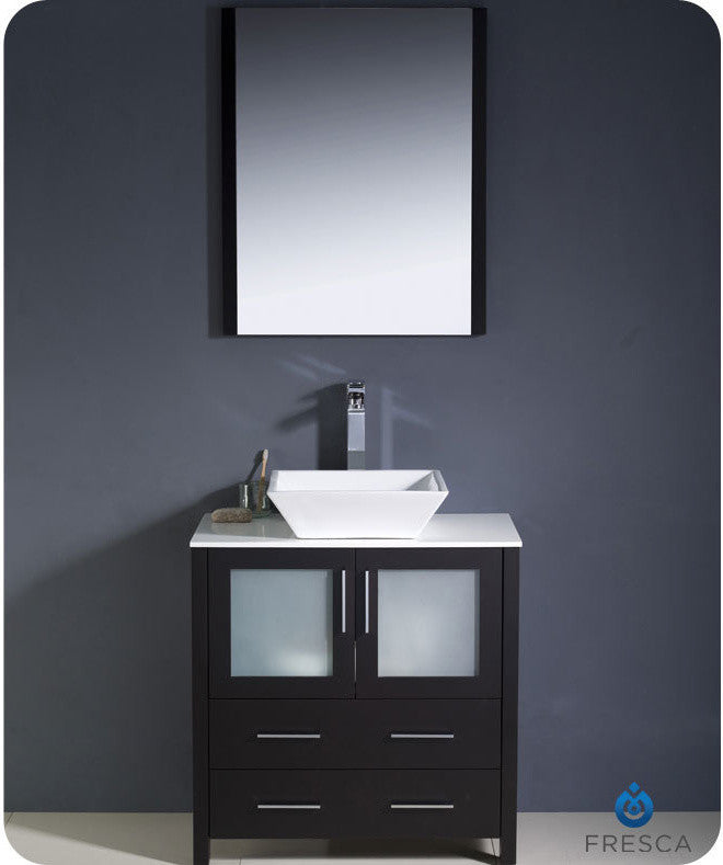 Torino 30" Espresso Modern Bathroom Vanity With Vessel Sink, FFT3072CH