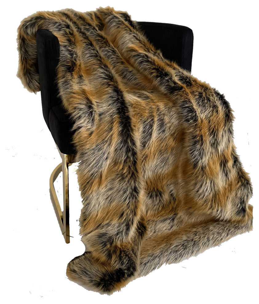 Plutus Brown Gold Chinchilla Faux Fur Luxury Throw Blanket, Throw 60"W x 84"L