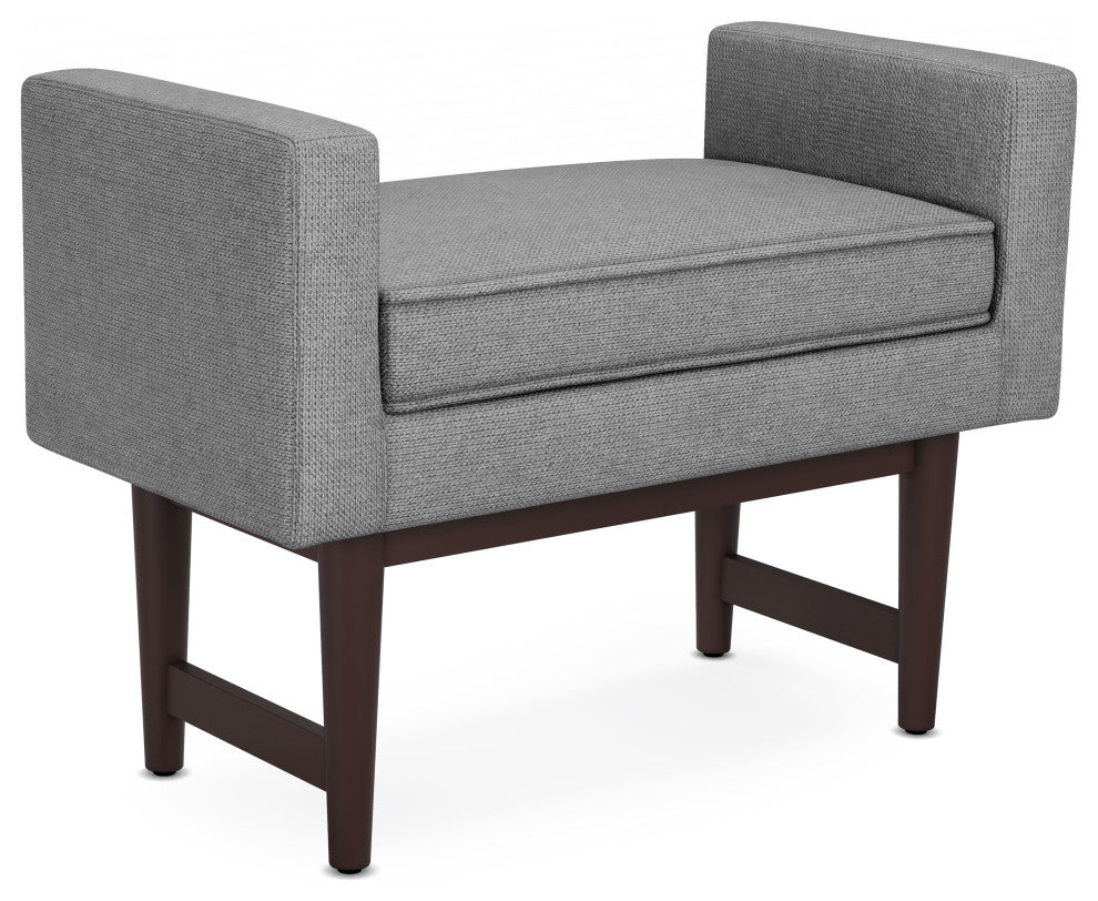 Scott Solid Hardwood Small Ottoman Bench, Pewter Grey