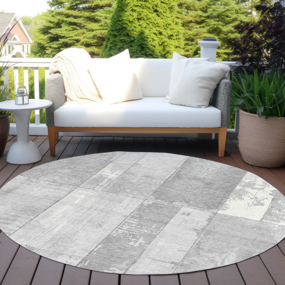 Machine Washable Indoor/Outdoor Chantille ACN1877 Gray 8' x 8' Round Rug