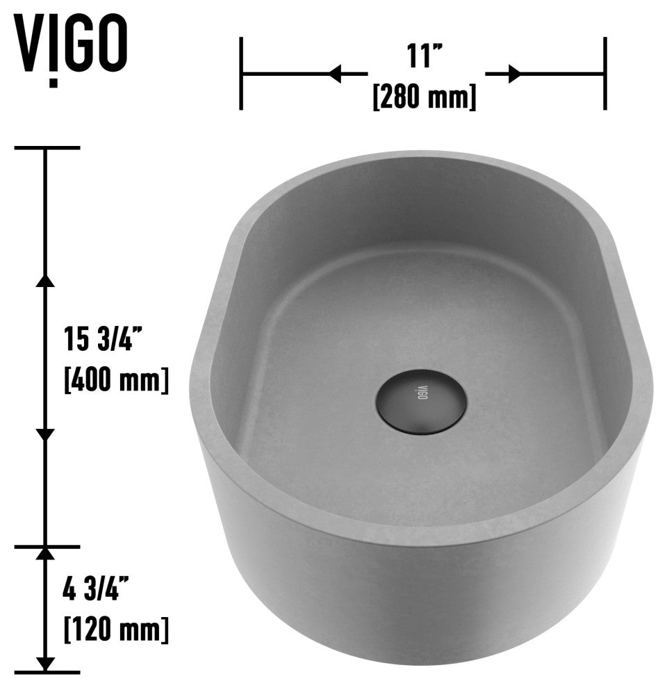 VIGO Giralda 16"L x 11"W x 5"H Concreto Stone Oval Bathroom Vessel Sink