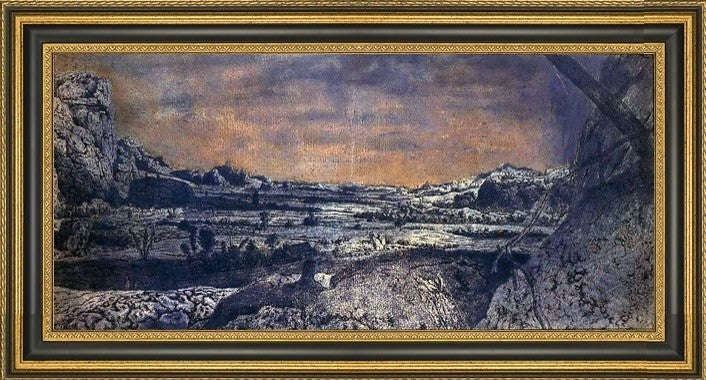 Hercules Seghers Mountain Valley With Fenced Fields Framed Canvas Print, 14"x28"