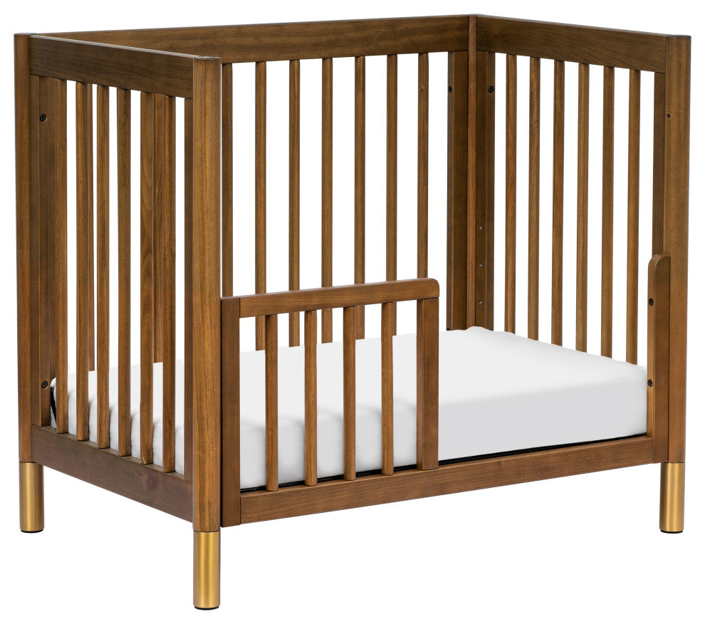 Gelato 4-in-1 Convertible Mini Crib, Natural Walnut & Gold Feet