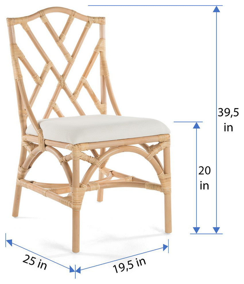Rattan Chippendale Upholstered Dining Chair, Set of 2, Natural-Brown