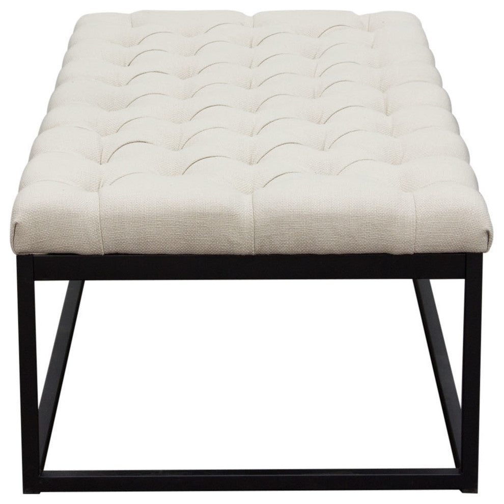 Diamond Sofa Mateo Black Powder Coat Metal Large Linen Tufted Bench