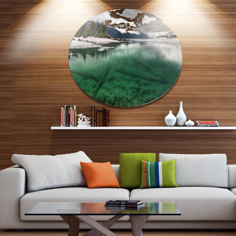 Crystal Clear Lake And Mountains, Landscape Art Round Wall Art, 23"