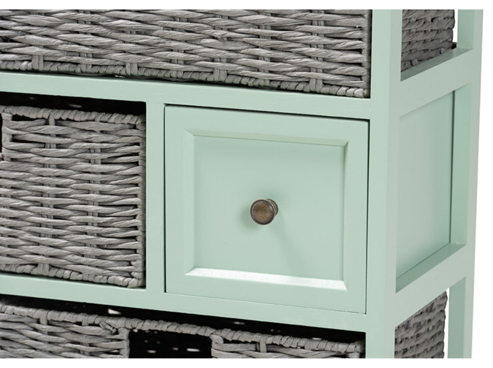 Baxton Studio Valtina Two-Tone Brown and Green Wood 3-Drawer Storage Unit