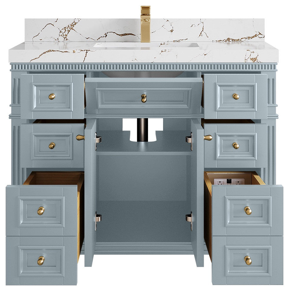 Paris 42" Single Sink Bathroom Vanity, Blue Heather 2" Viola Brown
