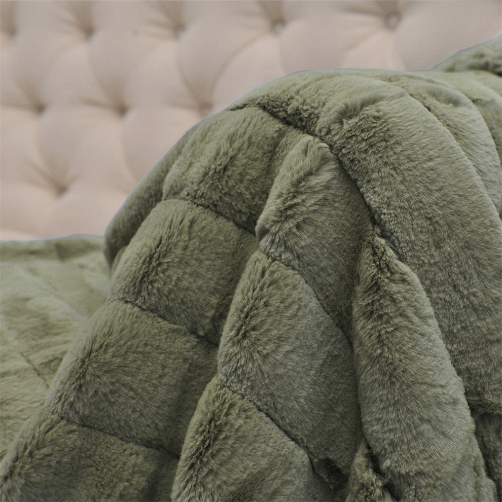 Super Mink Faux Fur Throw Blanket, Olive, 50"x60"